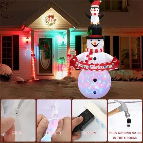 6FT Christmas Inflatable Snowman Decorations, Blow Up Snowman Penguins - Picture 6 of 7